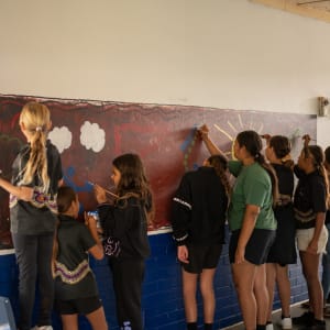 Mullewa Art with the Stars Mural 3 by Mullewa Shooting Stars, Rebecca Councillor, Rodelle Battle
