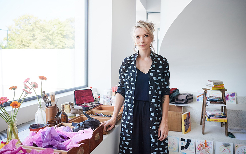 Artist Nicky Myny in her studio