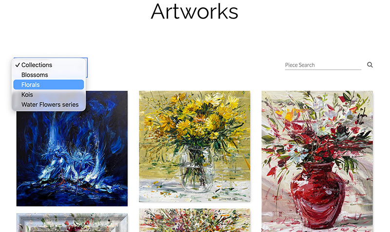 An artist's website with a selection of artworks