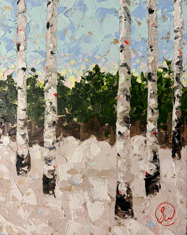 Birch Trees at Sunrise in Winter by Sarah W