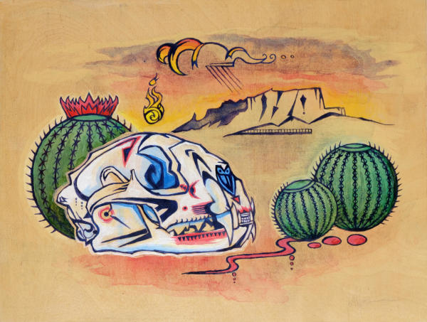 DS-027 / Mountain Lion Skull / Original / 9x12" by Derek Schultz