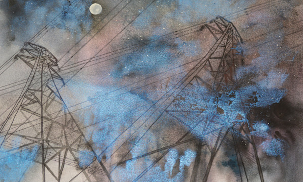 Pylons in the mist by Judith Beeby