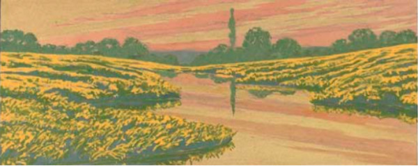 A River Landscape at Sunset by Carlos Schwabe