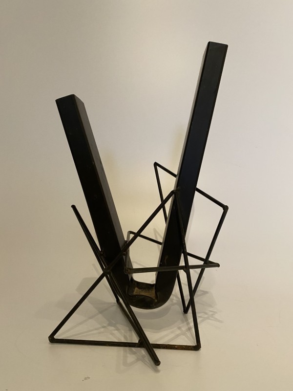 V-shaped metal ikebana vase by Ping Wei