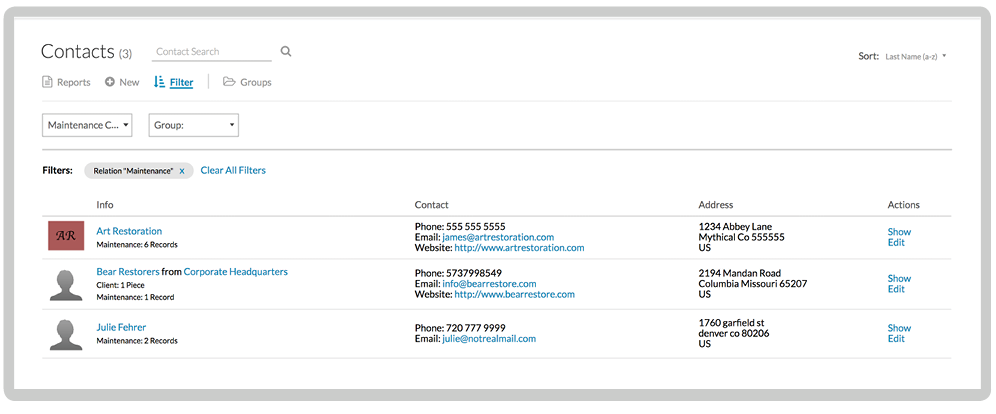 Contact details and organization tools