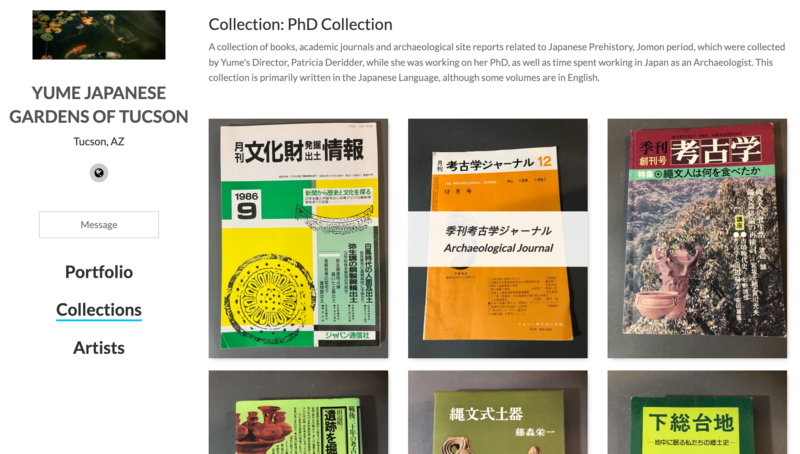 Grid displaying images of Japanese booklets with a description of the collection shown above.