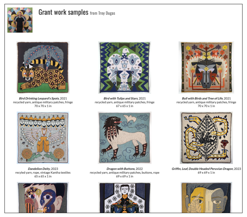 An example of an online viewing room, or Private Room on Artwork Archive from artist Troy Dugas with his work. 