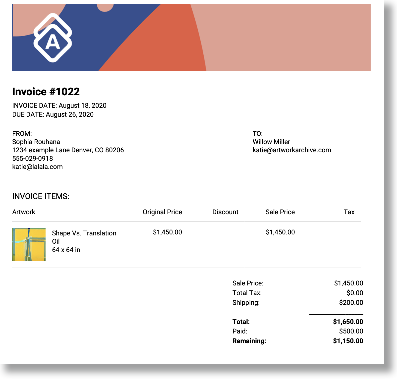 Professional invoicing interface